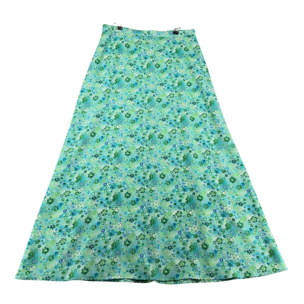 Maurices Vintage Y2K Floral Maxi Skirt Size 12 Green Blue A-Line Cottagecore USA